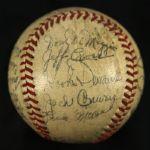 1942-43 Unites States Navy Signed OAL Harridge Game Used Baseball w/ 19 Signatures Phil Rizzuto Dom Dimaggio (JSA)
