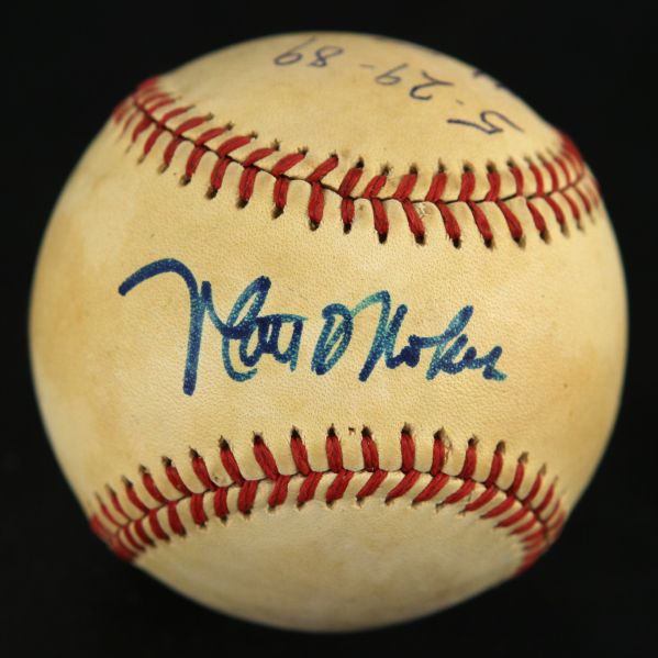 1989 Matt Nokes Detroit Tigers Signed OAL Brown Game Used Home Run Baseball (JSA/MEARS LOA)