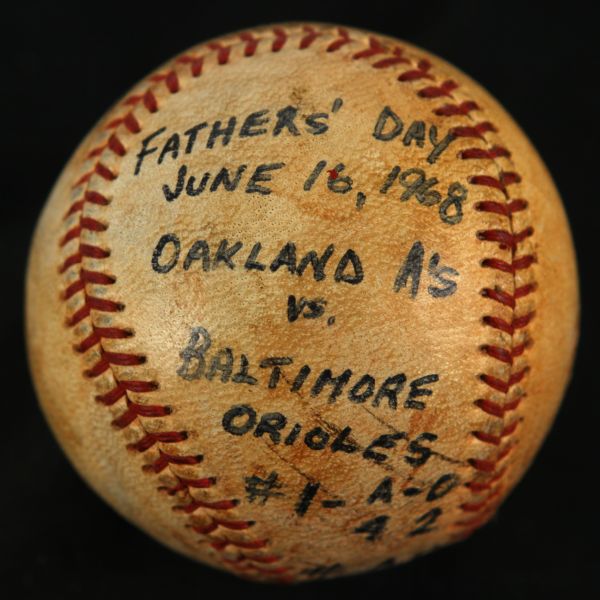 1968 Oakland As Baltimore Orioles Oakland Coliseum Game Used OAL Cronin Baseball (MEARS LOA)