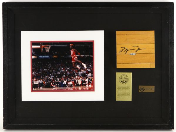 1993 Michael Jordan Chicago Bulls Signed 15" x 23" Game Used Floor Display - Framed (UDA)
