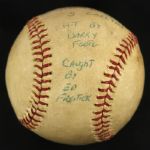 1975 (April 30) Steve Carlton (Win Ball) -  Barry Foote Hit Olympic Stadium Game Used ONL Feeney Baseball (MEARS LOA)