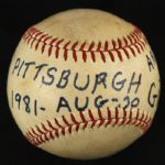 1981 (August 30) San Francisco Giants Pittsburgh Pirates Candlestick Park Game Used ONL Feeney Baseball (MEARS LOA)