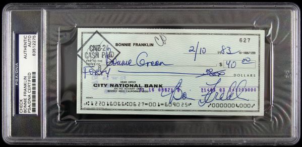 1983 Bonnie Franklin One Day At a Times Ann Romano Signed Check (PSA/DNA Slabbed)