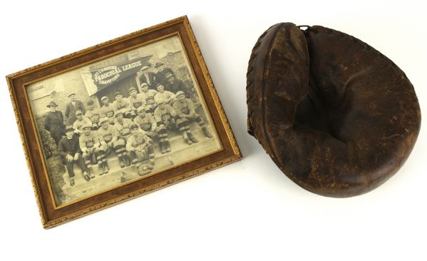 1929 St. Casimirs Parochial League Champions 10" x 12" Framed Team Photo & Period Catchers Mitt - Lot of 2