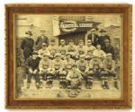 1929 St. Casimirs Parochial League Champions 10 x 12 Framed Team Photo & Period Catcher's Mitt - Lot of 2