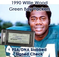 1990 Willie Wood Green Bay Packers Twice Signed Check - Front and Back (PSA/DNA Slabbed)