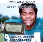 1990 Willie Wood Green Bay Packers Twice Signed Check - Front and Back (PSA/DNA Slabbed)