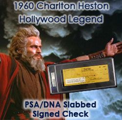 1960 Charlton Heston "Ten Commandments, Planet of the Apes, Ben Hur" Signed Check (PSA/DNA Slabbed)