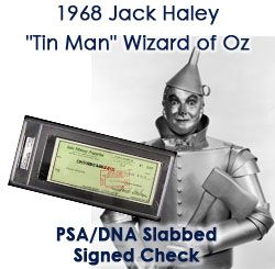 1968 Jack Haley "Wizard of Oz Tin Man" Signed Check (PSA/DNA Slabbed)