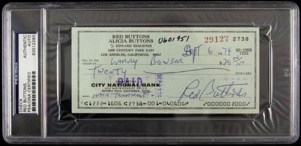 1974 Red Buttons Signed Check (PSA/DNA Slabbed)