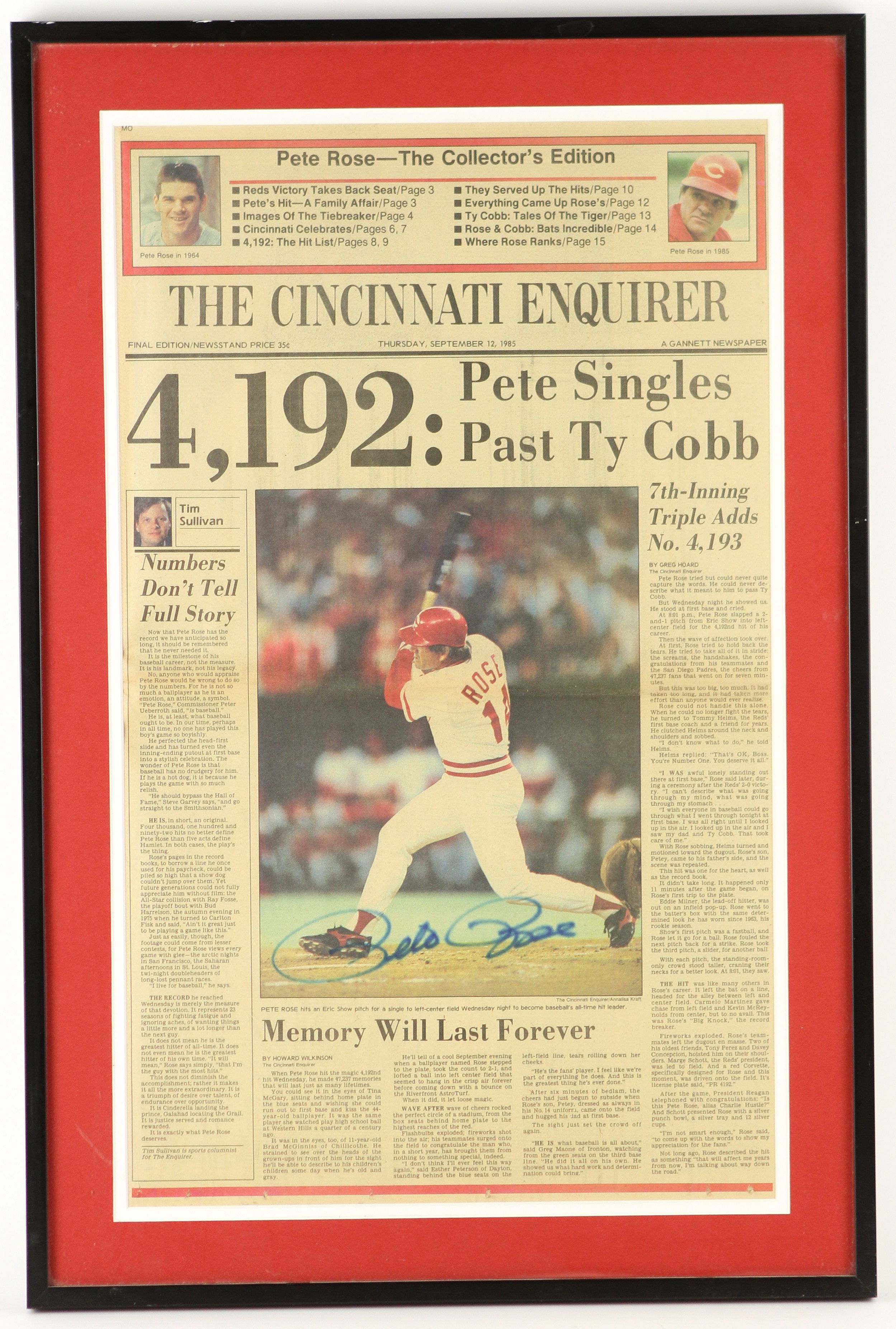 Lot Detail 1985 Pete Rose Cincinnati Reds Signed 17" x 26" Framed