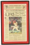 1985 Pete Rose Cincinnati Reds Signed 17" x 26" Framed Cincinnati Enquirer w/ 4,192 Headline (JSA)