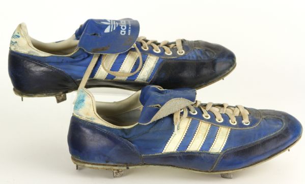 1980s Milwaukee Brewers Adidas Blue & White Game Worn Baseball Cleats - Unknown Player