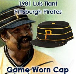 1981 Luis Tiant Pittsburgh Pirates Signed Game Worn Pillbox Style Cap (MEARS LOA/JSA)