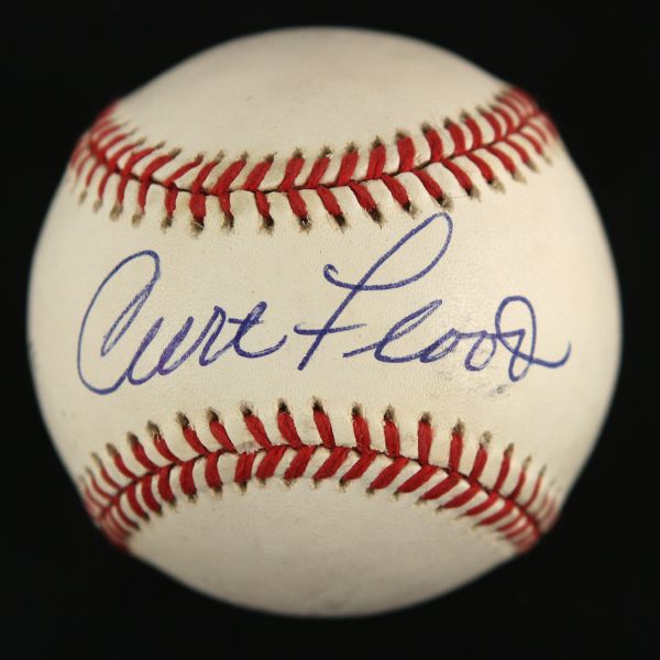 1984-94 Curt Flood St. Louis Cardinals Signed OAL Brown Baseball (JSA)