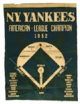 1952 New York Yankees American League Champions 17" x 22" Felt Banner 