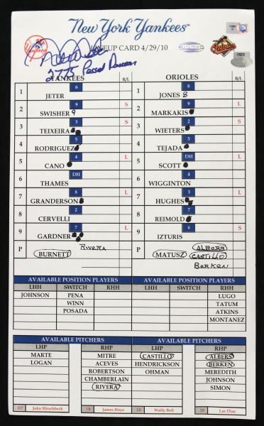 2010 Derek Jeter New York Yankees Signed Lineup Card w/ 2,775 Passed Dawson Inscription (Steiner/MLB Hologram)
