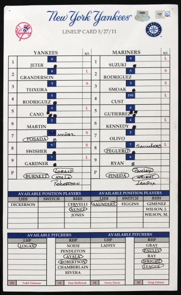 2011 New York Yankees Seattle Mariners Yankee Stadium 8" x 14" Lineup Card (Steiner Hologram)