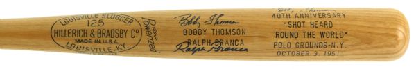 1991 Bobby Thomson Ralph Branca Signed Shot Heard Round The World 40th Anniversary Signed Bat (JSA)