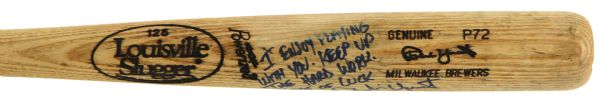 1991-93 Robin Yount Milwaukee Brewers Signed Louisville Slugger Professional Model Game Used Bat (MEARS A6/JSA)