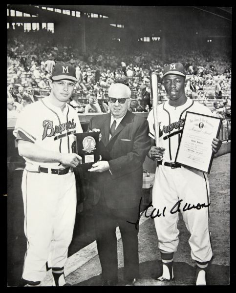 1959 Hank Aaron Eddie Mathews Milwaukee Braves w/ Aaron Signature (JSA)