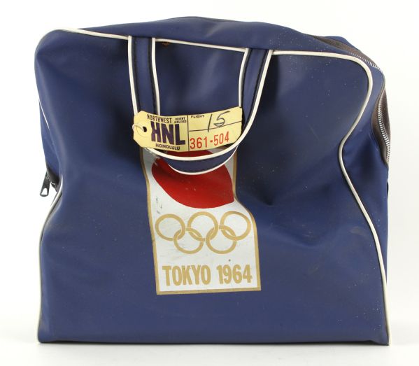 1964 Tokyo Olympic Games USA Carry On Handbag w/ Northwest Orient Airlines Honolulu Luggage Tag