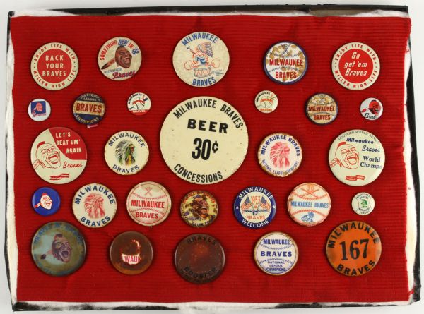 1953-65 Milwaukee Braves Pinback Button Collection - Lot of 28