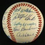 1984-94 Signed Hall of Fame OAL Brown Baseball w/ 14 Signatures Stargell Mathews Hunter (JSA)