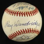 1984-94 Signed Hall of Fame OAL Brown Baseball w/ 14 Signatures Stargell Mathews Hunter (JSA)