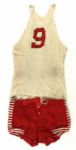 1930s circa Game Worn Basketball Uniform w/ 2 Jerseys & Satin Trunks