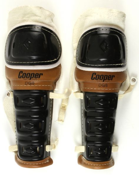 1970s circa Cooper DG8 Youth Hockey Goalie Shin Guards w/ Original Bag