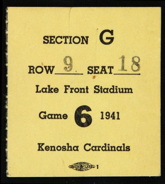 1941 (October 1) Kenosha Cardinals Columbus Bulls Lake Front Stadium Ticket Stub