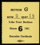 1941 (October 1) Kenosha Cardinals Columbus Bulls Lake Front Stadium Ticket Stub