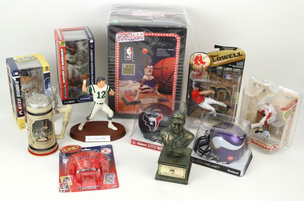 1990s-2000s Large Memorabilia Collection w/ Joe Namath Signed Salvino Statue Julius Erving Signed Sports Impressions Ted Williams Sports Impressions Carl Yastrzemski and Much More - Lot of 35