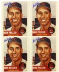 1953 circa Bob Feller Cleveland Indians 8" x 10" Signed Photo Collection Depicting a 1953 Topps Baseball Card - Lot of 4 (JSA)