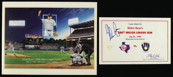 1990 Nolan Ryan Texas Rangers 5 1/2" x 8 1/2" Signed 300th Win Memento (JSA)