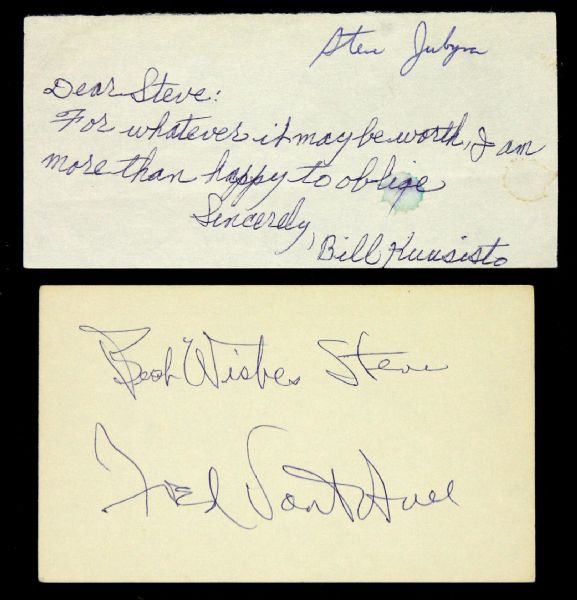 1942-46 Bill Kuusisto Fred Vant Hull Green Bay Packers 3" x 5" Index Cards - Lot of 2 (JSA)