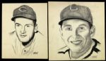 1950s Marshall Merrell Original Sketch Collections Cleveland Indians Chicago White Sox (Lot of 2)