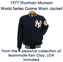 1977 Thurman Munson New York Yankees Game Worn World Series Jacket (MEARS LOA / Ken Clay LOA) 