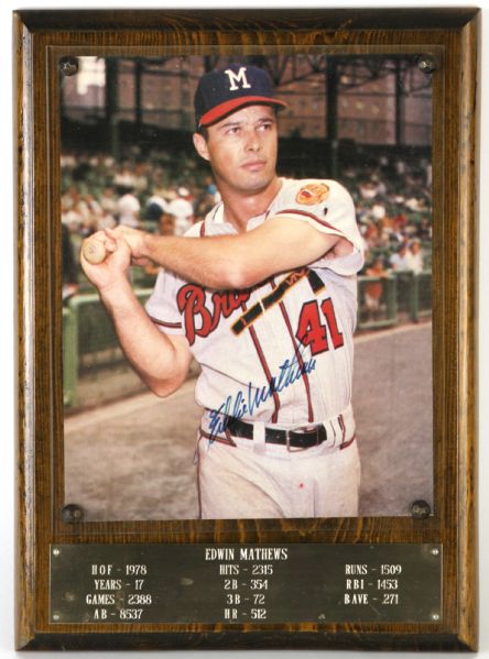 1980s Eddie Mathews Milwaukee Braves Signed 10" x 14" Wall Display (JSA)