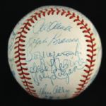 1984-94 circa Hall of Fame & Stars Multi Signed OAL Brown Baseball w/ 21 Signatures Including Hank Aaron, Curt Flood & More (JSA)