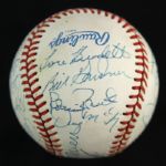 1984-94 circa Hall of Fame & Stars Multi Signed OAL Brown Baseball w/ 21 Signatures Including Hank Aaron, Curt Flood & More (JSA)