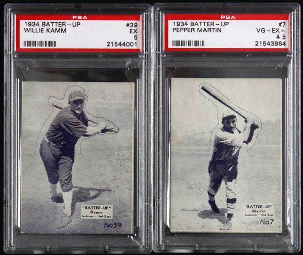 1934 Batter-Up #39 Willie Kamm (PSA EX 5) #7 Pepper Martin (PSA 4.5 VG-EX+) Lot of 2