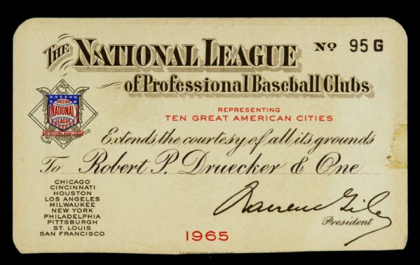 1965 National League Baseball All-Ballpark Pass 