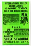 1973 New York Chiefs San Francisco Bay Bombers Shea Stadium International Roller Derby Gold Cup 14" x 22" Broadside