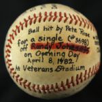 1982 Signed Pete Rose Randy Jones Philadelphia Phillies New York Mets Game Used Baseball (3,698 Hit) Veterans Stadium (JSA/MEARS LOA)