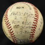 1982 Signed Pete Rose Randy Jones Philadelphia Phillies New York Mets Game Used Baseball (3,698 Hit) Veterans Stadium (JSA/MEARS LOA)