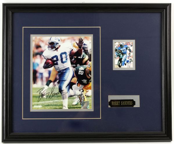 1990s Barry Sanders Detroit Signed Framed 18" x 22" Display (JSA) 