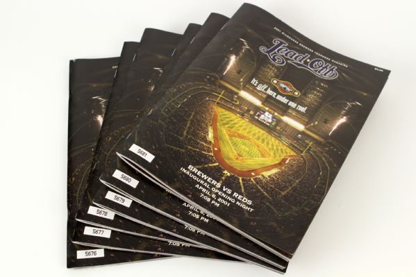 2001 Milwaukee Brewers Cincinnati Reds Miller Park Inaugural Opening Night Lead Off Yearbook Magazine Collection - Lot of 6