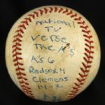 1986 Roger Clemens New York Yankees Game Used OAL (Brown) Baseball (JSA) 